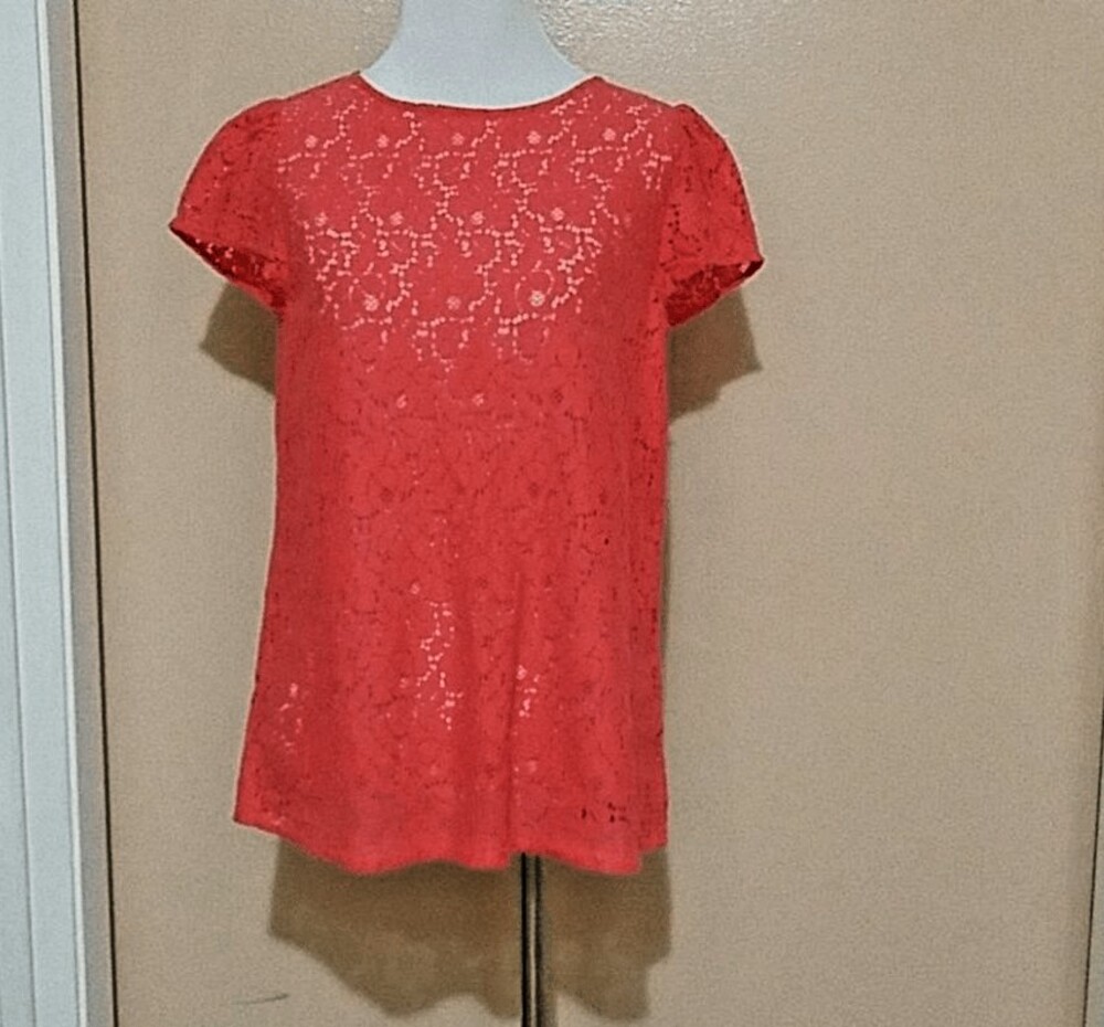 Loft Coral Lace Unlined Cap Sleeves Crewneck Top Size XS